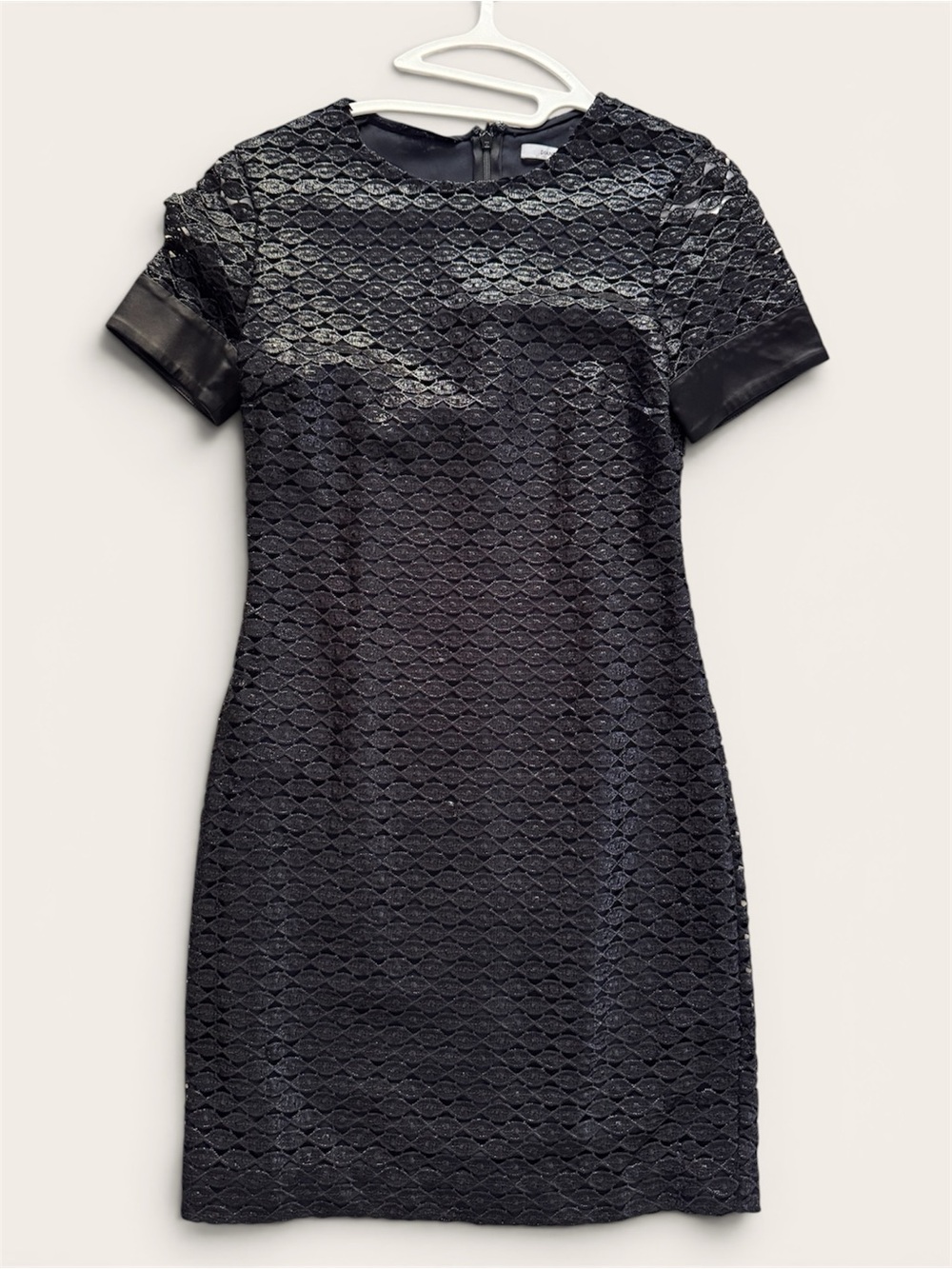 DVF metallic black lace sheath dress EUC